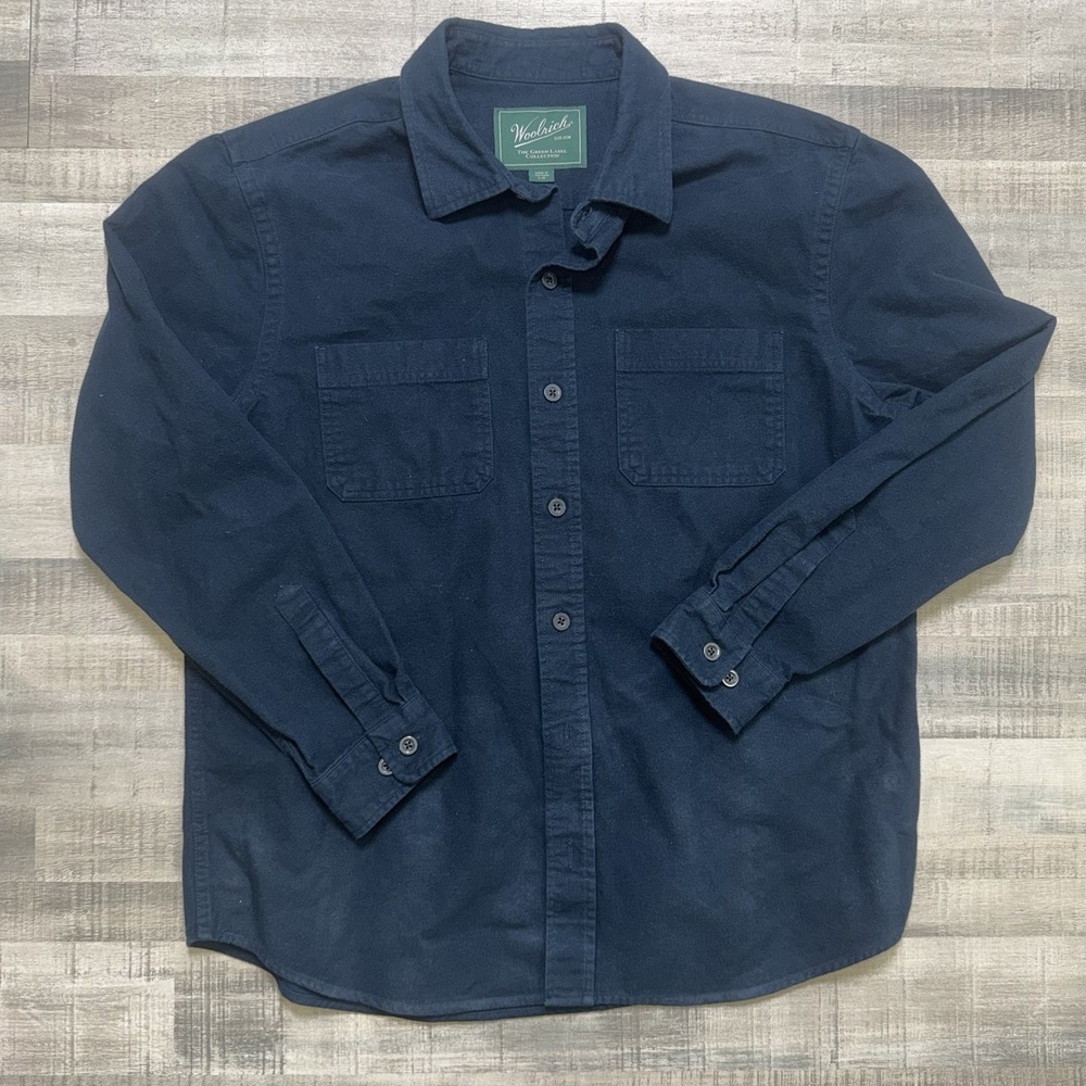 Woolrich Green Label Collection Flannel Mens Large Long Sleeve Navy Chamois